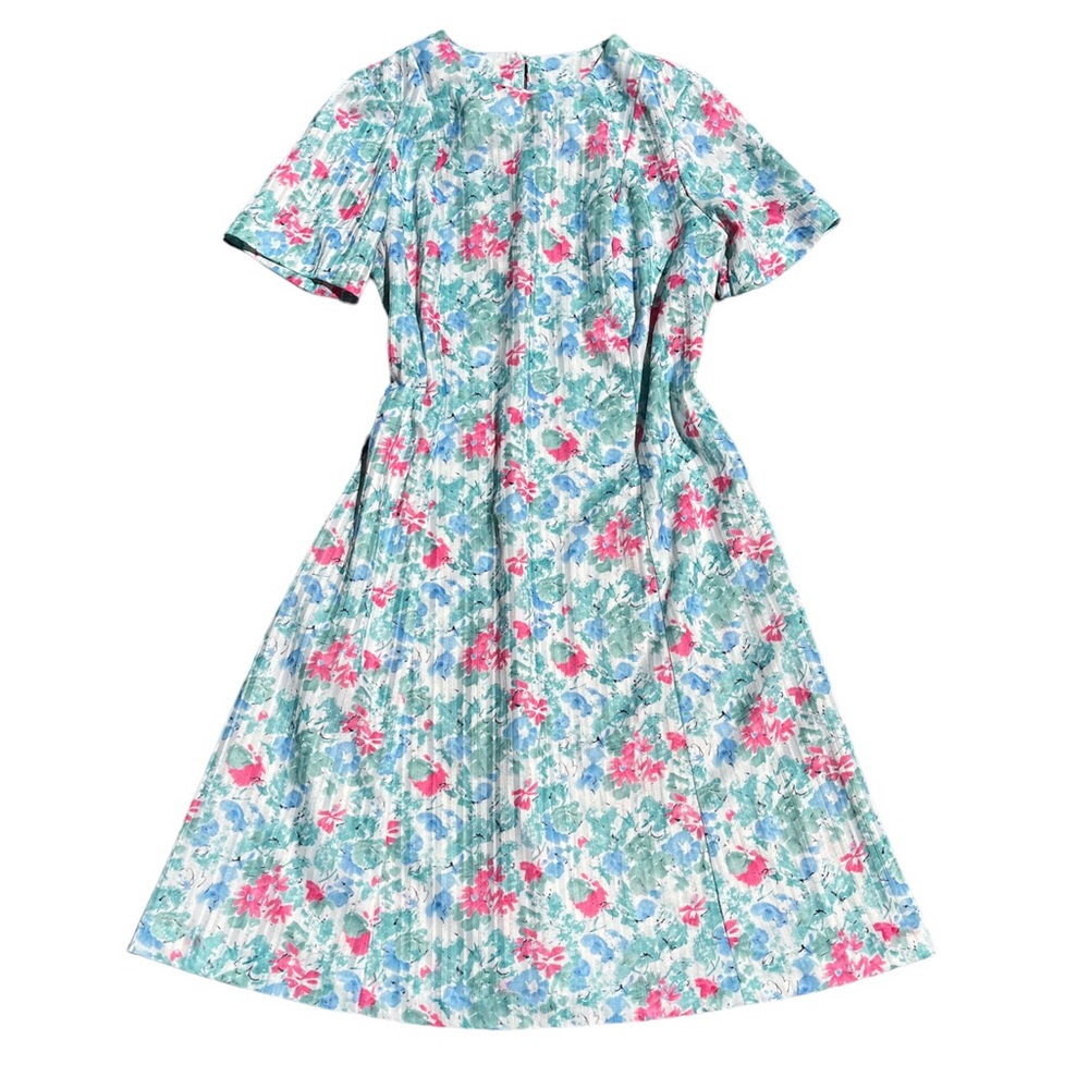 Vintage Alicia Floral Textured Polyester Midi Dress Sz Med